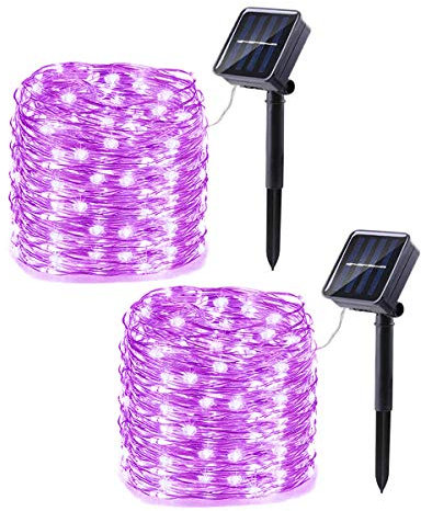 KINGCOO 2 Stück Solar Kupfer Lichterketten, 33ft 100LED 8 Modi Solar Lichterketten,Wasserdichte Kupferdraht Lichter für Patio Rasen Garten Party Hochzeit Weihnachtsdekoration (Lila)