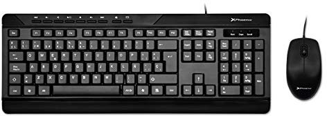 Phoenix Technologies - Pack De Teclado Y Ratón Con Cable, Teclado Qwerty Español, Color Negro