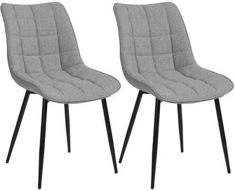 WOLTU Esszimmerstühle 2er Set, für Wohnzimmer Küche Esszimmer, Küchenstühle gepolstert mit Rückenlehne, Sitzfläche aus Leinen, mit Metallbeinen, bis 150 kg belastbar, Hellgrau