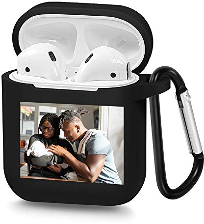 Entwerfen Sie Ihre eigene Airpods-Hülle mit benutzerdefiniertem Foto und Text, personalisierte weiche TPU-Abdeckung, die mit der Airpod-Hülle der 1. und 2. Generation kompatibel ist (Schwarze)