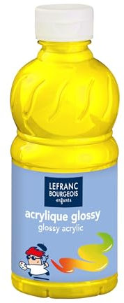 Lefranc Bourgeois Educación, acrílico Glossy, pintura acrílica para niños, bote de 250 ML color amarillo primario, pinturas para niños y manualidades, para cualquier superficie
