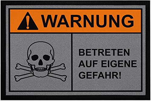 MoonWorks® Fußmatte mit Spruch Warnung Betreten auf eigene Gefahr Totenschädel Ironie rutschfest & waschbar schwarz 60x40cm