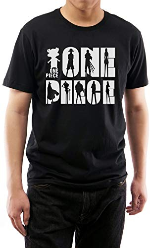 GMYG One Ruffy Piece Anime Luffy Pirate Team Characters Japanese Manga Graphic Print Premium Short Sleeve Mens 100% Cotton T-Shirt(Black, XXL)