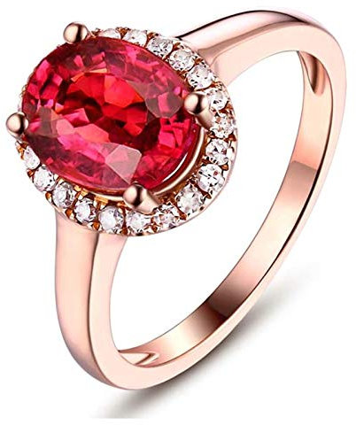 Bishilin Rotgold Ring 18 Karat, Halo Ring mit 1.5ct Oval Turmaline Damen Verlobungsring und Ehering Diamant Große 62 (19.7)