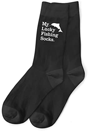 D Design Invent Print! Lucky Fishing Gift Socks Men’s Black Funny Fishing Fish Angling Quote Size 6-11 (Black)