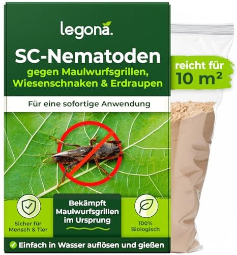 Legona SC-Nematoden zur Bekämpfung von Maulwurfsgrillen - 5 Mio. für 10m² / 25l Blumenerde/Bio Schädlingsfrei Gießmittel für Rasen und Beet