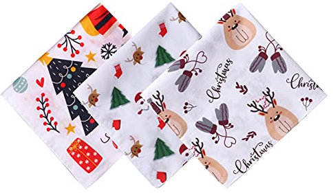 HOULIFE Taschentücher Weihnachten – Taschentuch für Damen, Handkerchiefs for Women, 100% 60S Gekämmte Baumwolle Weihnachtsmann Stofftaschentücher, 3/6 Stück, 40x40cm (3, MERRY X-MAS)