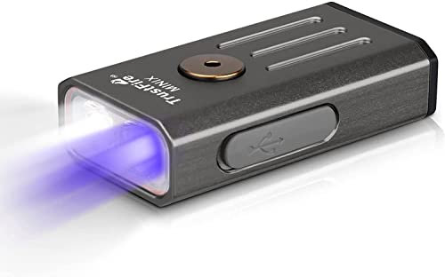 TrustFire Mini X LED linterna llavero, 320LM Mini EDC Light, pequeña antorcha portátil ligera (blanco + UV (365 nm) doble luz, cuerpo gris) …