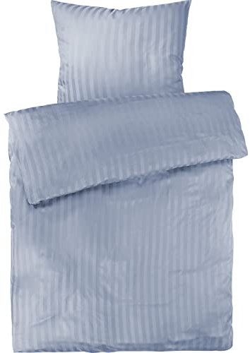 Pure Label Mako Satin Damast Streifen Bettwäsche hellblau 135 x 200 cm mit Kissenbezug 80 x 80 cm aus 100% Baumwolle | Traumhaft weiches Mako Satin Bettwäsche Set in Uni