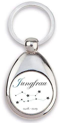 Schlüsselanhänger mit Sternzeichen & Einkaufswagen Chip,Horoskop,Geschenk Geburtstag Metall silber, Fische,Widder,Stier,Zwillinge,Krebs,Löwe,Jungfrau,Waage,Skorpion,Schütze,Steinbock (Jungfrau)