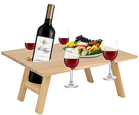 Portable Wine Picnic Tables, Outdoor Wine Table Wooden Folding Wine Picnic Table, Ollapsible Desk Wine Glass Rack for Gardens, Balconies and Outdoor Camping (34 * 30cm)