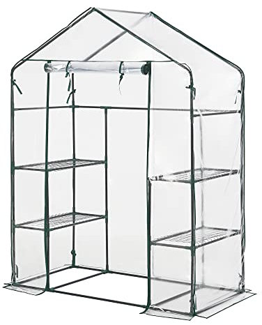 [en.casa] Serre de Jardin Protection Intempéries Porte Zippée Étagères Intégrées pour Fleurs Légumes Herbes Acier PVC 140 x 73 x 195 cm Transparent