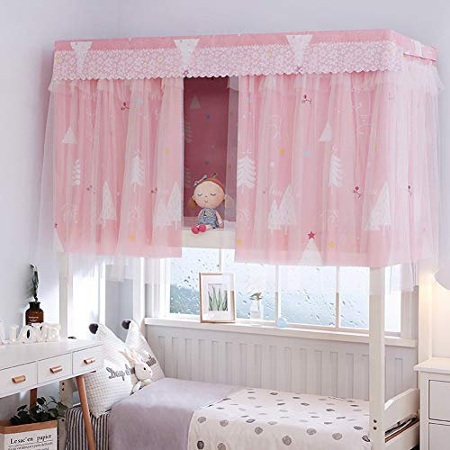 Rideau pour Lit Mezzanine Dortoir Rideau Occultant pour Lit Enfant Tenture Cabane Rideau Lit Superpose Mi Hauteur Garçon Fille Couvre-Lits Baldaquin Moustiques Tente Couchette avec Voilage 1.35 X 2 M