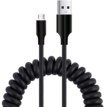 GELRHONR Cavo Micro USB A Spirale, Cavo USB A Maschio A Micro USB A Spirale A Molla Sincronizzazione Dati E Cavo Di Prolunga Dati Di Ricarica-Nero-(Max 1.5M/4.9Ft)