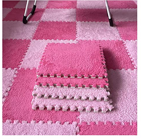 9/12/15/16 Stück Ineinandergreifende Schaumstoff-Teppichfliesen, Weiche, Flauschige Plüsch-Teppichmatte, Kriechende Spielmatte, Puzzlematte, Für Schlafzimmer, 30 X 30 cm,Rose red+pink,16 PCS