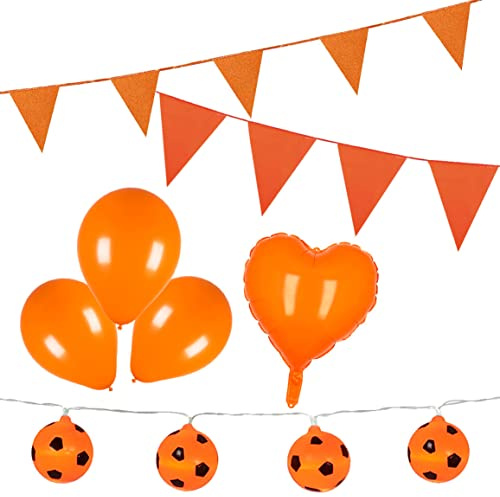Boland - Holland Set für Dekoration | Folienballon, LED-Lichterkette und Wimpelketten für WM und Fanpartys, Niederlande