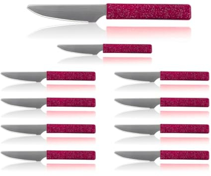 LaXon Messer, Frühstücksmesser lila, 10 Stk., Brotmesser mit Wellenschliff, violett Brötchenmesser, rostfreies Messerset
