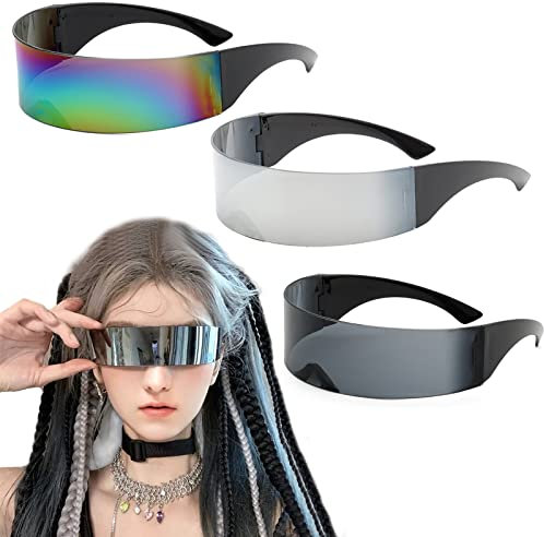 behone 3pcs Lunette Futuriste Lunettes de Soleil Futuristes Argentées Alien Cyclops Lunettes Soleil Futuriste Lunettes Soleil Convient Parfait pour les fêtes,les voyages et protection contre les UV