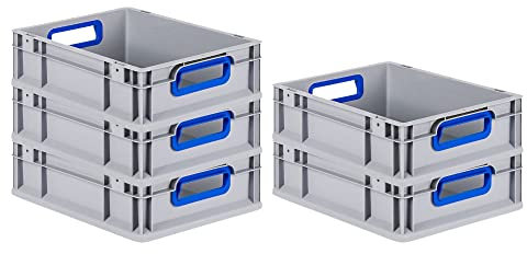 PROREGAL SuperSparSet 5x Eurobox NextGen Color | HxBxT 12x30x40cm | 11 Liter | Griffe blau offen | Glatter Boden | Eurobehälter, Transportbox, Transportbehälter, Stapelbehälter