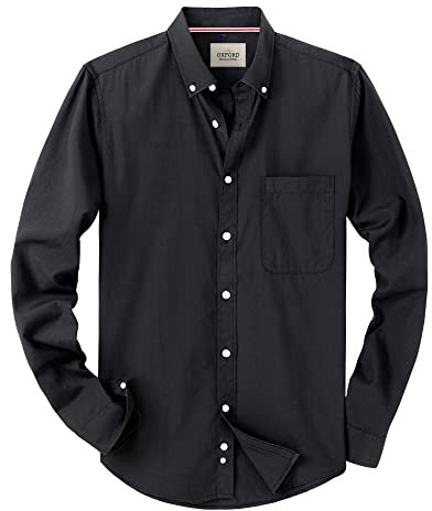 J.VER Men's Black Oxford Shirt Long Sleeve Regular Fit Casual Plain Button Down Smart Dress Shirts for Men Adult with Pocket L
