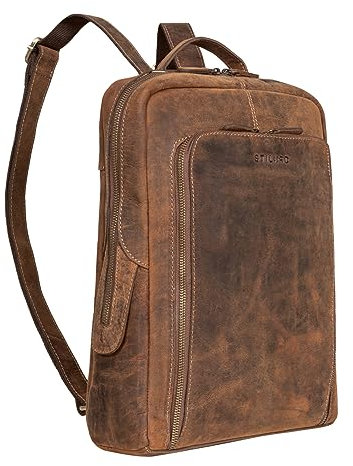 STILORD 'Daniele' Mochila de Negocios de Cuero Hombres Mujeres Mochila para Portátil de 13 Pulgadas Mochila de Viaje Equipaje de Mano Laptop Backpack, Color:Calais - marrón