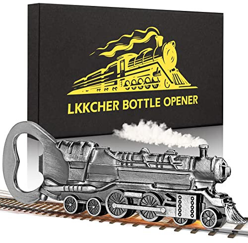 LKKCHER Dampflokomotive Geschenke, Lokomotive Zug Flaschenöffner Geburtstag Weihnachten Geschenke Vater Geschenke für Männer Ihn Papa Frauen Freund Bronze Zug Geschenke Bier Geschenke für Männer