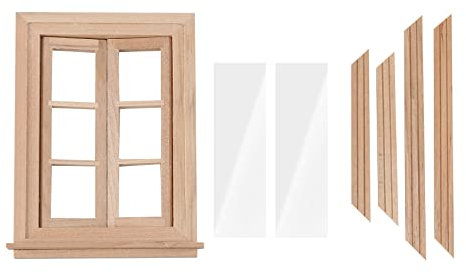 Rfeeuubft 1:12 Miniature Double Window Wooden 6 Pane and Glass Plate Doll House Diy Double Window Accessories for Doll House Decoration