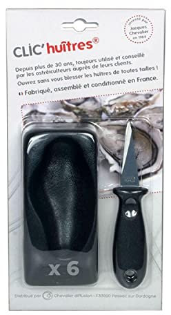 6 oyster knives and holders