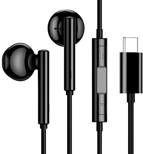 USB C Headphones For Samsung, USB C Wired Headphones, In Ear TYPE C Earphones with Mic & Volume Control, HiFi Stereo Earbuds compatible with Samsung S20 S21 S22 NOTE 10/20/21 Android (Black)