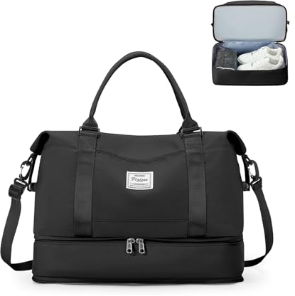 Reisetasche Damen 40x20x25 Ryanair Handgepäck Tasche Sporttasche Weekender Bag Schwimmtasche Wasserdicht Travel Bag Duffle Bag Fitnesstasche Trainingstasche Krankenhaustasche mit Schuhfach,F1-Schwarz