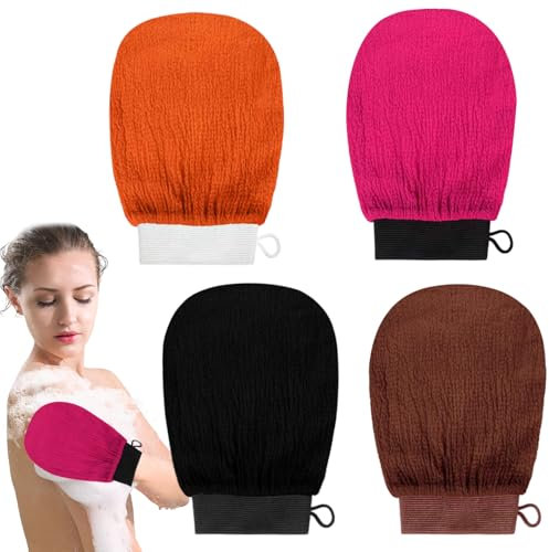 DGHOME 4 PCS Exfoliating Gloves, Bath SPA Exfoliating Glove, Dual-Sided Deep Body Exfoliator Mitt for Women and Men