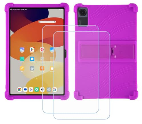 Funda para TCL Tab 10 4G, Cover Suave Silicona TPU Carcasa Caso Protectora Case + 2 Cristal Templado Film Vidrio Protector de Pantalla para TCL Tab 10 4G (10,1) - Morado
