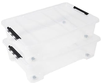 Ondis24 Unterbettbox Jolly mit Deckel und Rollen, Rollbox 25 L, Spielzeugkiste, Kiste stapelbar, Aufbewahrungsbox transparent (2)