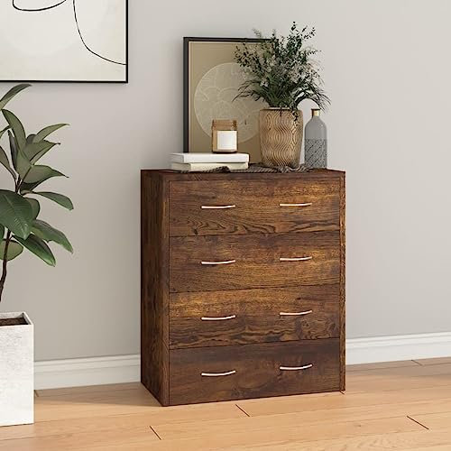 THOYTOUI Kommode,Nachttisch,Dekoratives Sideboard,Schlafzimmermöbel,Diele,Eingang,Kommode mit 4 Schubladen 60 x 30.5 x 71 cm Räuchereiche