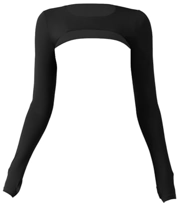 Vertvie Damen Langarm Crop Tops Cutout Open Front Shirts Bolero Shrug Sportshirt Stretch Workout Cropped Sweatshirts (Schwarz, S)