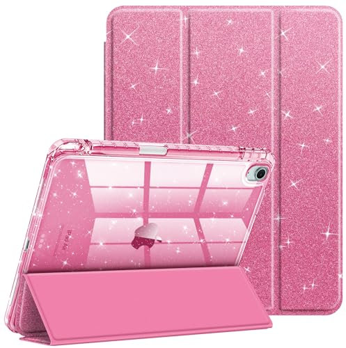 FINTIE Slim Case for iPad Air 11-inch M3 (2025) / M2 (2024), iPad Air 5th (2022) / 4th Generation (2020) 10.9 Inch - [Built-in Pencil Holder] Sparkly Cover with Shiny Clear Back Shell, Pink