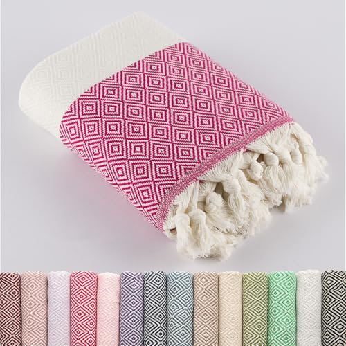 LUCIDUS Strandtuch – 100% Türkische Baumwolle, Schnell Trocknend & Sandfrei, 100x200 cm Saunatuch Hamamtuch Damen & Herren – Leicht & Ideal für Reise, Bad, Yoga, Camping (Fuchsia Diamant)