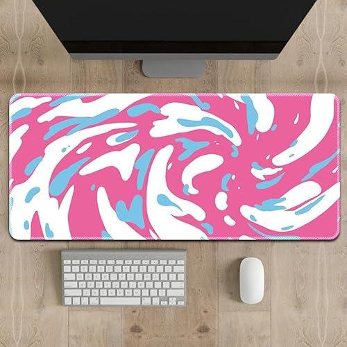 Treer Tapis de Souris XXL/XL/L, Tapis de Souris Style Fluide Abstrait, Tapis de Souris Gamer avec Caoutchouc Base Antidérapante, Tapis Souris pour Gaming, Maisonet Bureau (900x400mm,Rose Bleu)