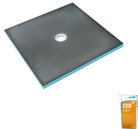 Receveur de douche à carreler 120 x 120 WEDI Fundo Primo carré écoulement centrée + colle 320