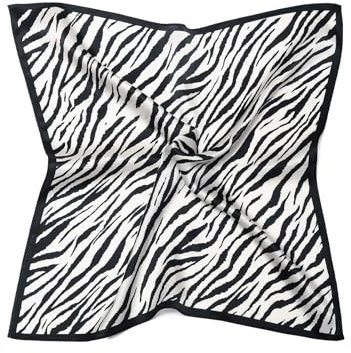 MayTree Seidentuch aus 100% Maulbeer-Seide - Quadratisch Zebra schwarz weiß 53x53 - Luxuriöses Damen Halstuch - Eleganter Bandana-Schal für Damen - Luxus und Komfort für Erwachsene