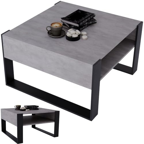 CraftPAK Couchtisch mit Stauraum | moderner Wohnzimmertisch aus Holzwerkstoff | massiv und stabil | Kaffeetisch quadratisch 68cm | Wohnzimmer Tisch | Coffee Table | Couchtisch schwarz