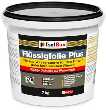 Isolbau Flüssigfolie PLUS 7kg - Dichtfolie für innen & Außenbereich - für Wand & Boden - Balkonabdichtung, Terrasse - Lösemittelfreie, wasserdichte Abdichtung Dichtmasse