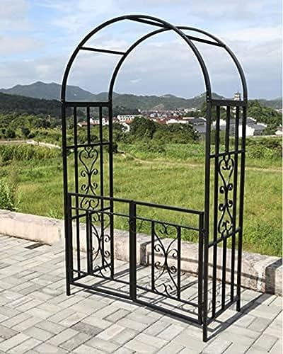 Metall-Torbogen, schwere Gartenbogen-Laube mit Tor und Stahlpfählen, Pergola-Bögen-Laube für den Außenbereich zum Klettern von Weinreben und Pflanzen, Rosen, Clematis, schwarz