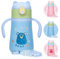 Hawthyhome 360ml/12oz Edelstahl Trinkflasche Isolierte Kinder Wasserflasche mit Strohhalm Auslaufsicher Kinder Thermosflasche BPA-frei Kinderbecher, Blauer Bär Muster