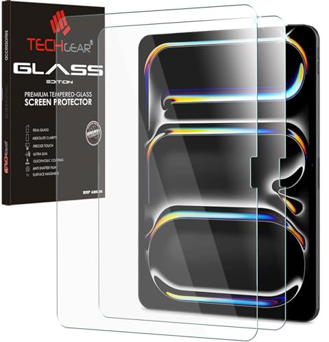 TECHGEAR 2 Pack Verre Trempé iPad Pro 13 Pouces 7eme génération 2024 Protecteur Écran [2.5D] [Dureté 9H] [Clair Crystal] [Anti Rayures] [sans Bulles] Verre Trempé iPad Pro 13 7eme génération