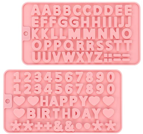 2 Stück Buchstaben Zahlen Silikonform Fondant Schokoladenform Silikon Candy Gummy Formen für Kuchen Keks SüßIgkeiten Geburtstagsparty Dekoration