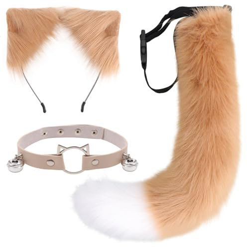 DRESHOW Renard Fausse Fourrure Queue Chat Oreilles Bandeau Halloween Pête Costume tour de Cou Cosplay Ensemble