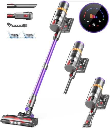 CHEBIO Escoba Aspiradora Sin Cable 550W/45 kPa/70Mins Con LED Pantalla Táctil, Modo Automático y Cepillo Antienredos para Alfombras/Suelos Duros/Pelos de Animales