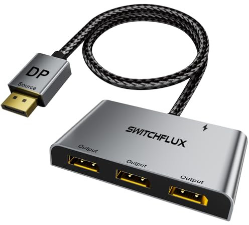 SWITCHFLUX DisplayPort Splitter for 3 Monitors Adapter |4K@60Hz| DP Splitter Extended Display 1 in 3 Out MST Hub for Multiple Monitor Compatible with PC,NVIDIA/AMD Graphic Card