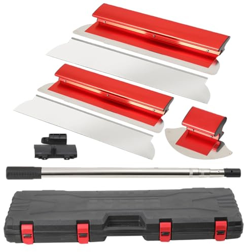 Lfhelper Flächenspachtel Set, 40/60cm Edelstahlklinge Spachtel Werkzeug | mit 90-200cm Ausziehbarer Griff, mit Gekrümmt Flächenspachtel, für Verputzen von Wänden und Decken, im tragbare Koffer